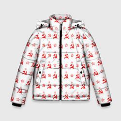 Куртка зимняя для мальчика Серп и Молот СССР на белом фоне, цвет: 3D-светло-серый