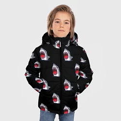 Куртка зимняя для мальчика Мультяшная акула с открытой пастью паттерн, цвет: 3D-черный — фото 2