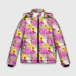 Куртка зимняя для мальчика Полевые фиолетовые и желтые цветочки, цвет: 3D-красный