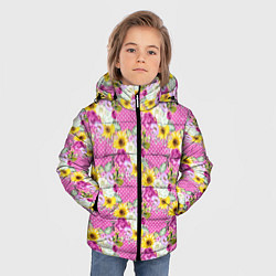 Куртка зимняя для мальчика Полевые фиолетовые и желтые цветочки, цвет: 3D-красный — фото 2