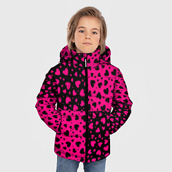 Куртка зимняя для мальчика Черно-Розовые сердца, цвет: 3D-красный — фото 2