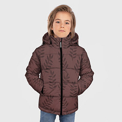 Куртка зимняя для мальчика Веточки с черными листьями на коричневом фоне, цвет: 3D-черный — фото 2