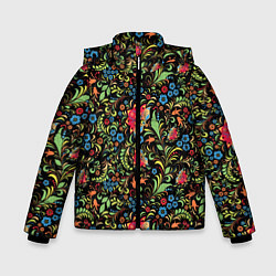 Куртка зимняя для мальчика Цветочный Узор хохлома, цвет: 3D-светло-серый