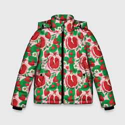 Куртка зимняя для мальчика Гранат фрукт паттерн, цвет: 3D-светло-серый