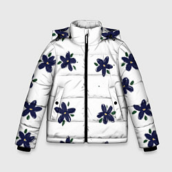 Куртка зимняя для мальчика Синие ромашки на белом фоне, цвет: 3D-светло-серый
