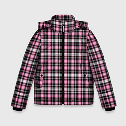 Куртка зимняя для мальчика Шотландская клетка Tartan scottish роз-черно-бел, цвет: 3D-красный