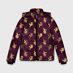 Зимняя куртка для мальчика Золотые листья на бордовом фоне