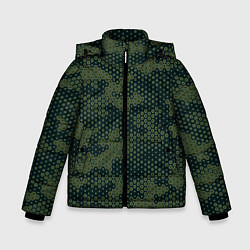 Куртка зимняя для мальчика Абстрактный геометрический зеленый камуфляж, цвет: 3D-светло-серый