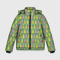 Куртка зимняя для мальчика Шествие ананасов, цвет: 3D-черный