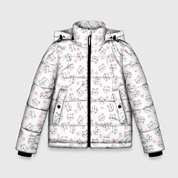 Куртка зимняя для мальчика Кошачий паттерн с щечками и лапками Милота, цвет: 3D-черный