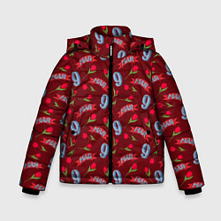 Зимняя куртка для мальчика 9 мая, красная лента и тюльпаны