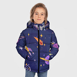 Куртка зимняя для мальчика Космический дизайн с планетами, звёздами и ракетам, цвет: 3D-светло-серый — фото 2