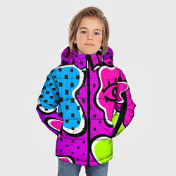 Куртка зимняя для мальчика Яркий абстрактный узор в стиле 90х, неоновые цвета, цвет: 3D-черный — фото 2