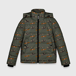 Куртка зимняя для мальчика Вертолет с Георгиевской лентой и звездой паттерн, цвет: 3D-черный