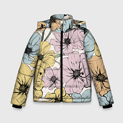 Куртка зимняя для мальчика Цветы Винтажный Букет, цвет: 3D-светло-серый