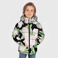 Куртка зимняя для мальчика Цветы Нарисованные Пионы, цвет: 3D-светло-серый — фото 2