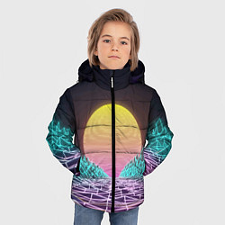 Куртка зимняя для мальчика Vaporwave Закат солнца в горах Neon, цвет: 3D-красный — фото 2