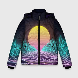 Куртка зимняя для мальчика Vaporwave Закат солнца в горах Neon, цвет: 3D-черный