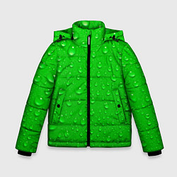 Куртка зимняя для мальчика Зеленый фон с росой, цвет: 3D-черный