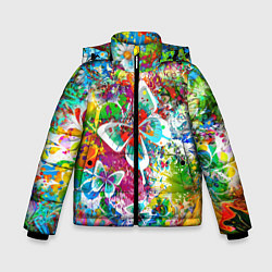 Зимняя куртка для мальчика Яркое безумие Бабочки, кляксы, граффити