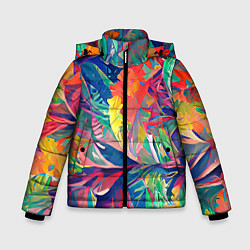 Куртка зимняя для мальчика Летний тропический принт, цвет: 3D-черный