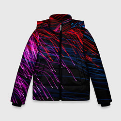 Зимняя куртка для мальчика Цветные неоновые линии на чёрном фоне Colored neon
