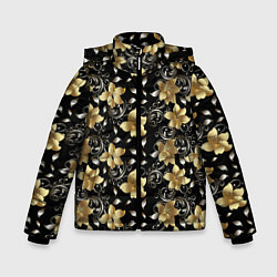 Куртка зимняя для мальчика Золотые цветы на черном фоне, цвет: 3D-черный