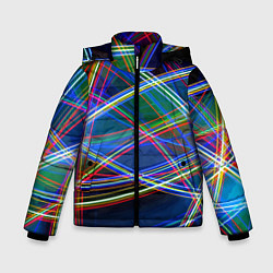 Куртка зимняя для мальчика Разноцветные неоновые линии Абстракция Multicolore, цвет: 3D-светло-серый