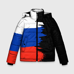 Куртка зимняя для мальчика Российский триколор на темном фоне, цвет: 3D-черный