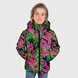 Куртка зимняя для мальчика Тропические листья и цветы на черном фоне, цвет: 3D-красный — фото 2