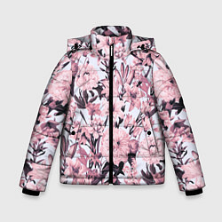 Куртка зимняя для мальчика Цветы Розовые Пионы На Светлом Фоне, цвет: 3D-красный