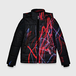 Куртка зимняя для мальчика Неоновые лучи в абстракции - Красный и синий, цвет: 3D-черный