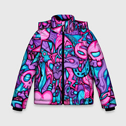 Куртка зимняя для мальчика Яркая абстракция голубой и розовый фон, цвет: 3D-светло-серый