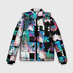 Куртка зимняя для мальчика Glitch Abstract squares Глитч Абстрактные квадраты, цвет: 3D-черный