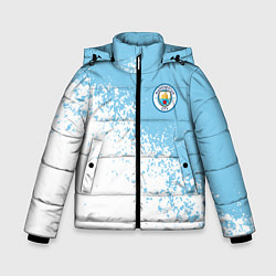 Куртка зимняя для мальчика Manchester city белые брызги на голубом фоне, цвет: 3D-красный