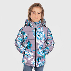 Куртка зимняя для мальчика Летний стилизованный цветочный паттерн, цвет: 3D-светло-серый — фото 2