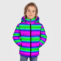 Куртка зимняя для мальчика Зеленый и фиолетовые яркие неоновые полосы striped, цвет: 3D-светло-серый — фото 2