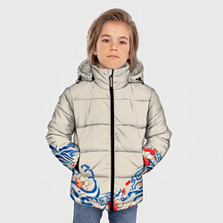 Куртка зимняя для мальчика Японский орнамент волн, цвет: 3D-светло-серый — фото 2