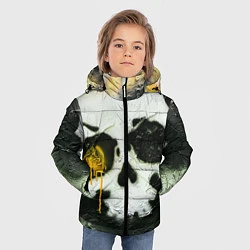 Куртка зимняя для мальчика Череп на поверхности в красках - Жёлтый, цвет: 3D-красный — фото 2