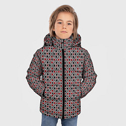 Куртка зимняя для мальчика Красный, черный квадраты на гранжевом сером, цвет: 3D-черный — фото 2