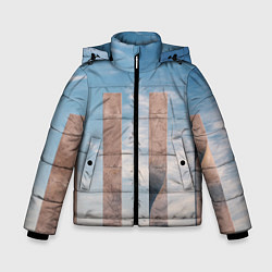 Куртка зимняя для мальчика Абстрактные блоки и небо - Голубой, цвет: 3D-светло-серый