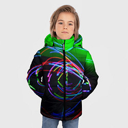 Куртка зимняя для мальчика Неоновые абстрактные волнообразные огни - Зелёный, цвет: 3D-красный — фото 2