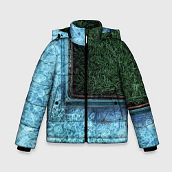 Куртка зимняя для мальчика Абстрактные лёд и трава - Синезелёный, цвет: 3D-черный