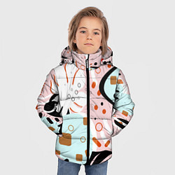 Куртка зимняя для мальчика Абстрактные фигуры с пальмовыми листами на розовом, цвет: 3D-черный — фото 2