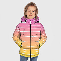 Куртка зимняя для мальчика Белые полосы на розовом и желтом градиенте, цвет: 3D-светло-серый — фото 2