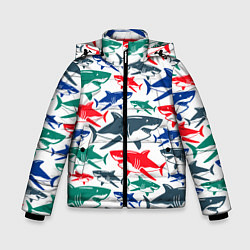 Зимняя куртка для мальчика Стая разноцветных акул - паттерн