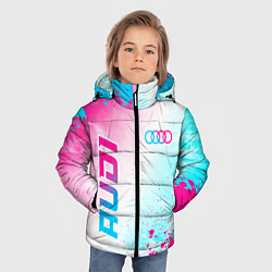 Куртка зимняя для мальчика Audi neon gradient style: символ и надпись вертика, цвет: 3D-черный — фото 2