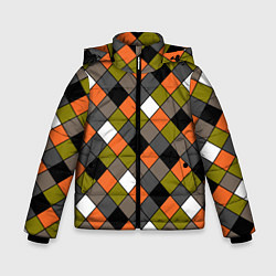 Зимняя куртка для мальчика Геометрический узор в коричнево-оливковых тонах