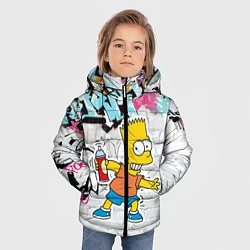 Куртка зимняя для мальчика Барт Симпсон на фоне стены с граффити, цвет: 3D-светло-серый — фото 2