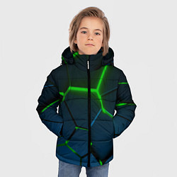 Куртка зимняя для мальчика Разлом зеленых неоновых плит - геометрия, цвет: 3D-светло-серый — фото 2